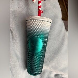 Starbucks Christmas Limited Edition Ombre Studded Tumbler w Candy Cane Top NWT